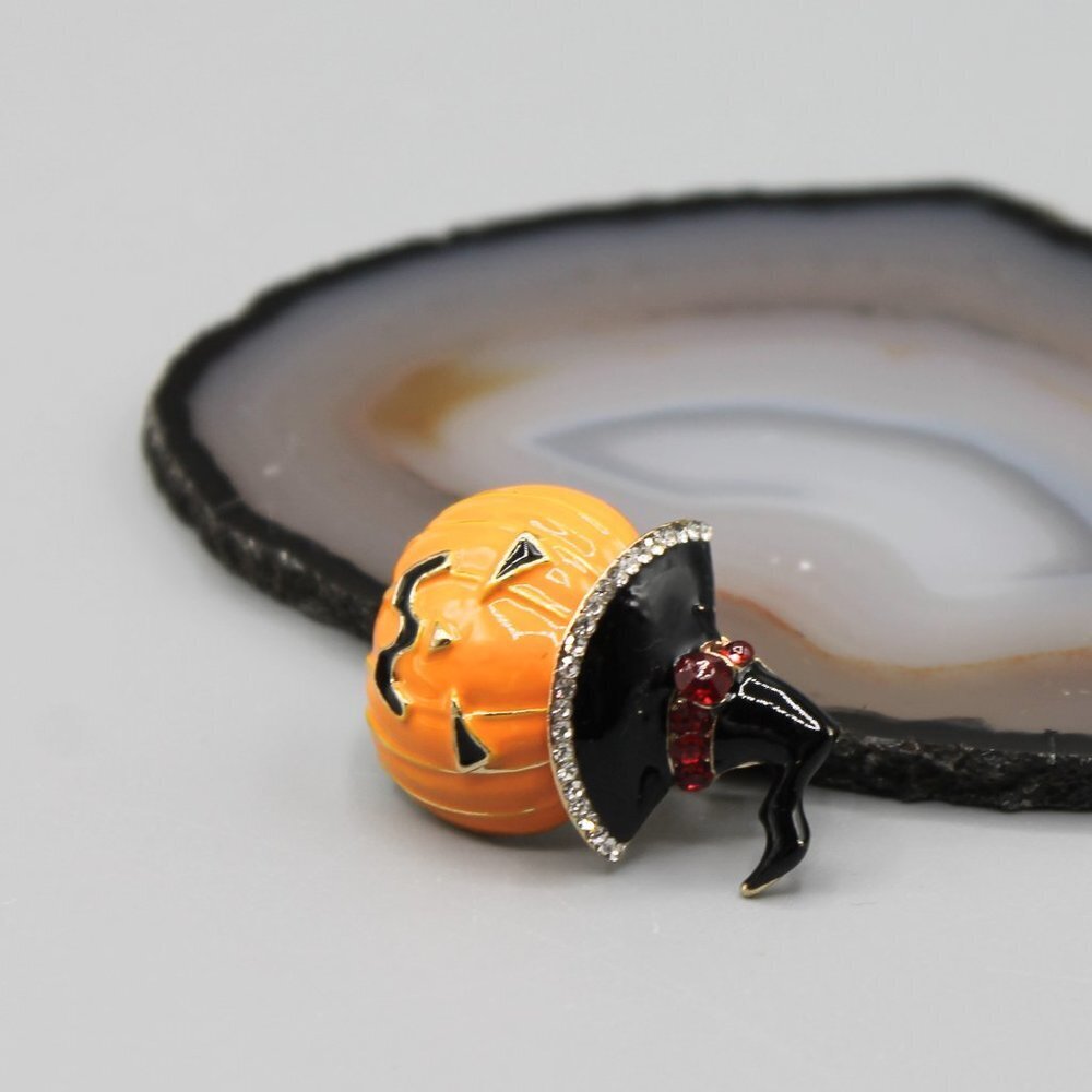 Pumpkin Halloween pin brooch jewelry orange black brand new fashion gold tone - Picture 2 of 11